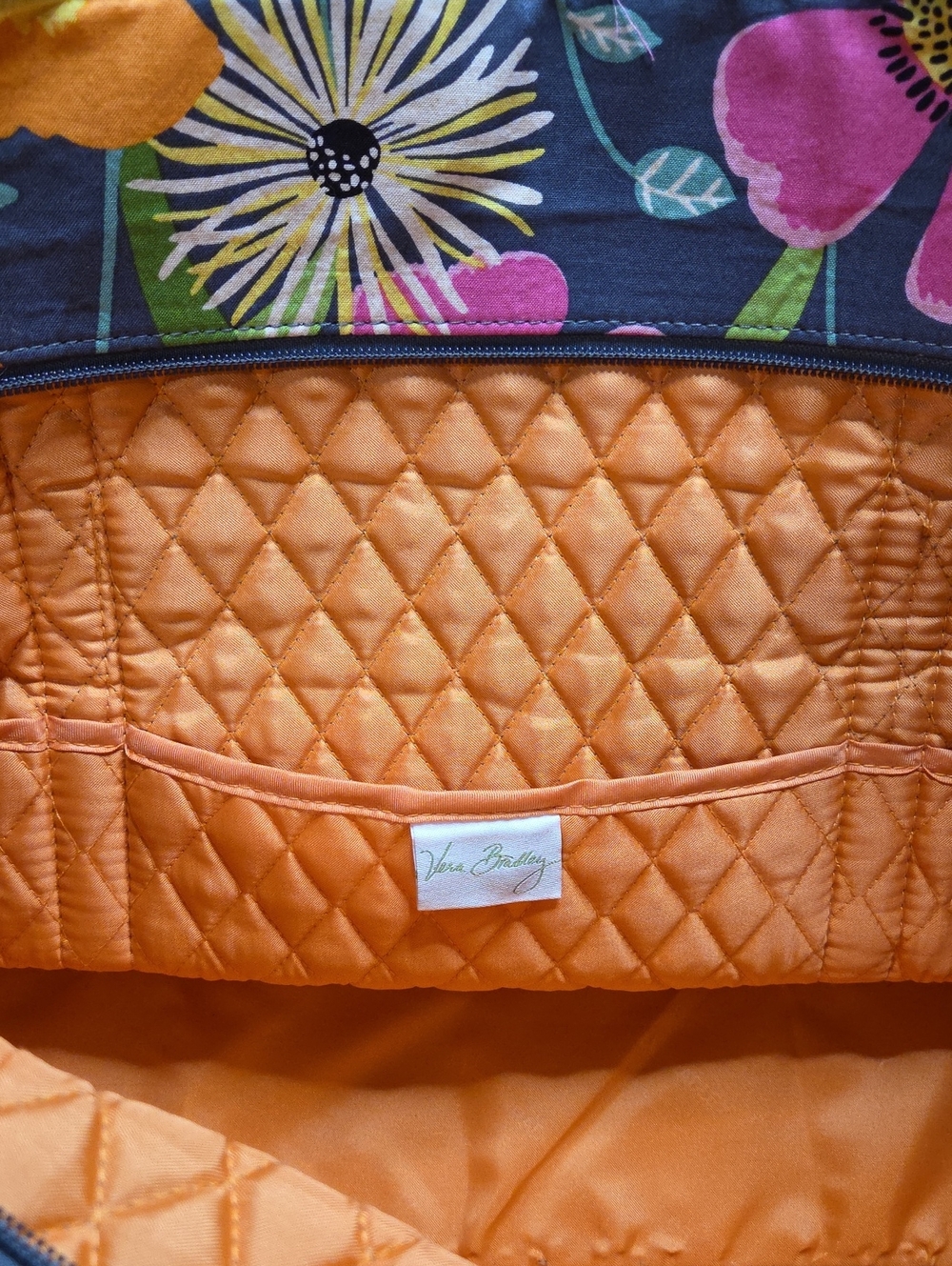 Vera Bradley Orange Quilted Tote with Floral Lining